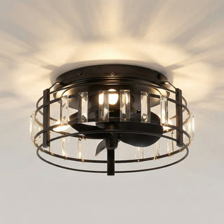 13" Modern DC Motor Flush Mount Reversible Crystal Ceiling Fan with Lighting and Remote Control