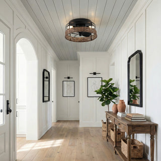 13" Farmhouse Flush Mount Reversible Ceiling Fan with Lighting and Remote Control