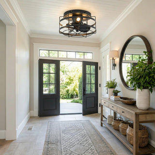 13" Madurai Farmhouse Flush Mount Reversible Ceiling Fan with Lighting and Remote Control