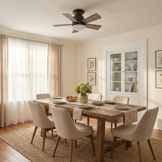 24" Farmhouse Oil-Rubbed Bronze Flush Mount Reversible Iron Ceiling Fan with Lighting and Remote Control