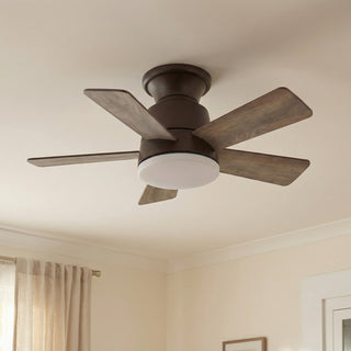 24" Farmhouse Oil-Rubbed Bronze Flush Mount Reversible Iron Ceiling Fan with Lighting and Remote Control