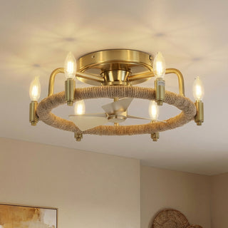 Vaczon 20" Flush Mount Golden Ceiling Fan with Light and Remote Control