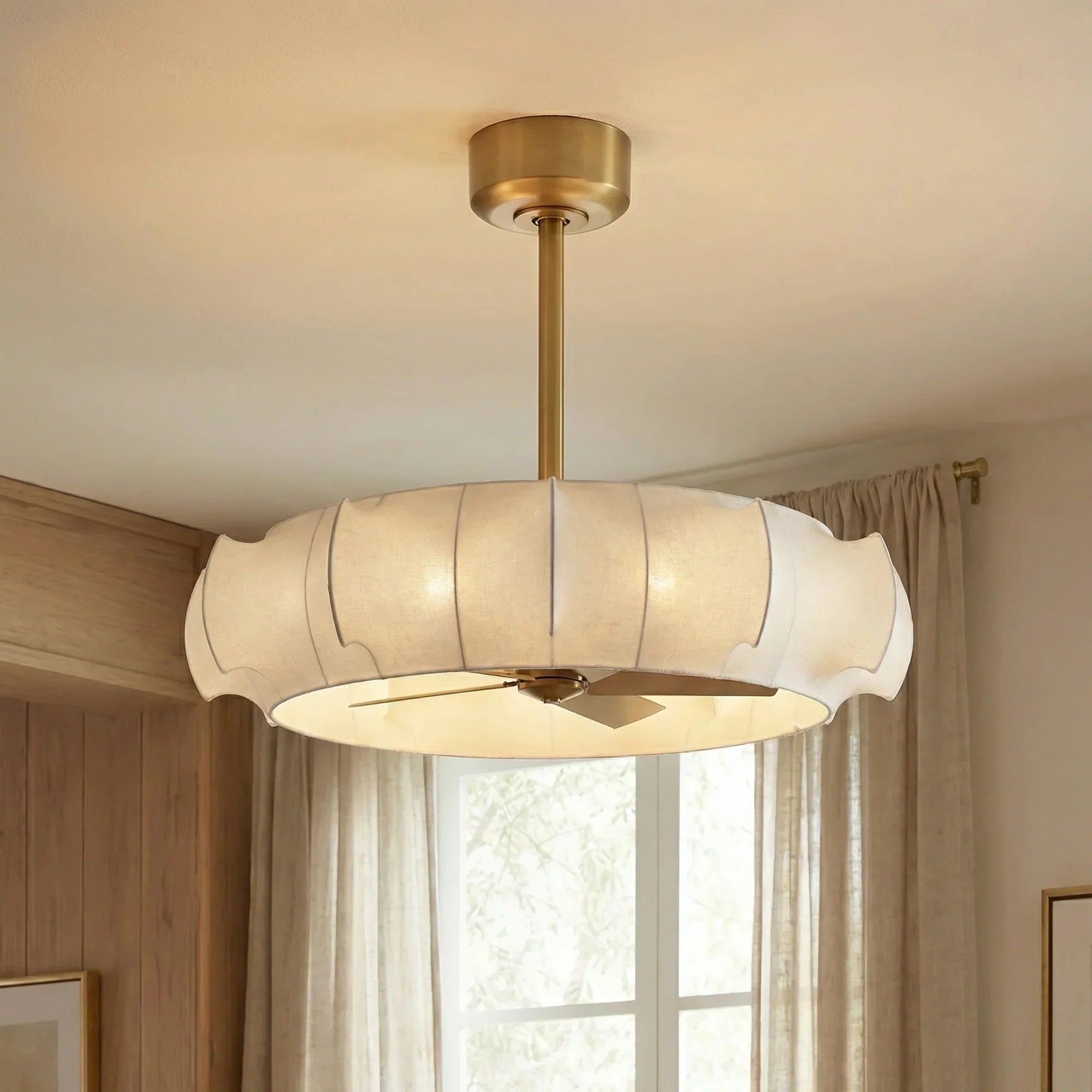 Vaczon 30 Inch Electroplated Golden Downrod Mount Luxury Fandelier with Light