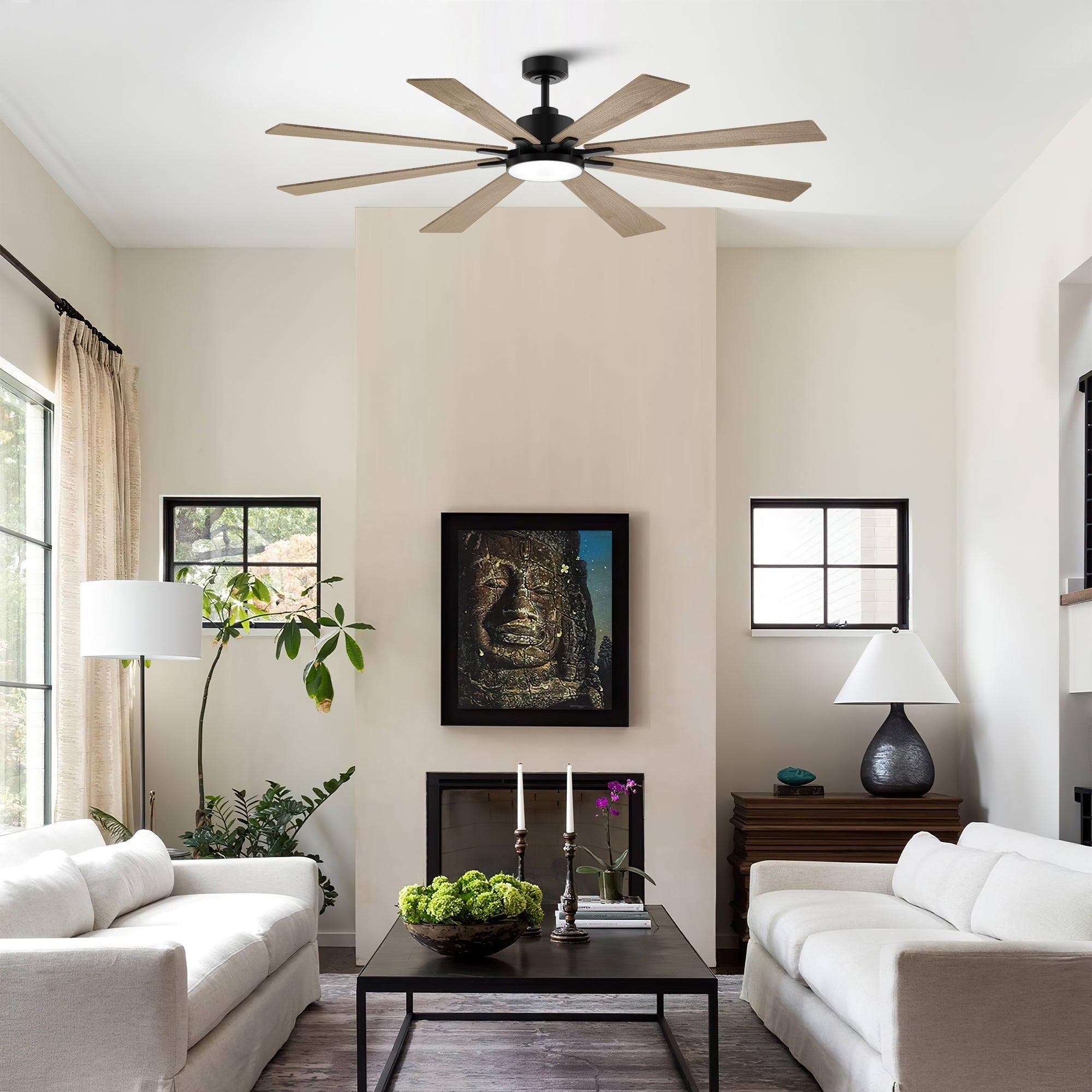 72 Inch Elbe Modern Downrod Mount Ceiling Fan with Light and Remote Control