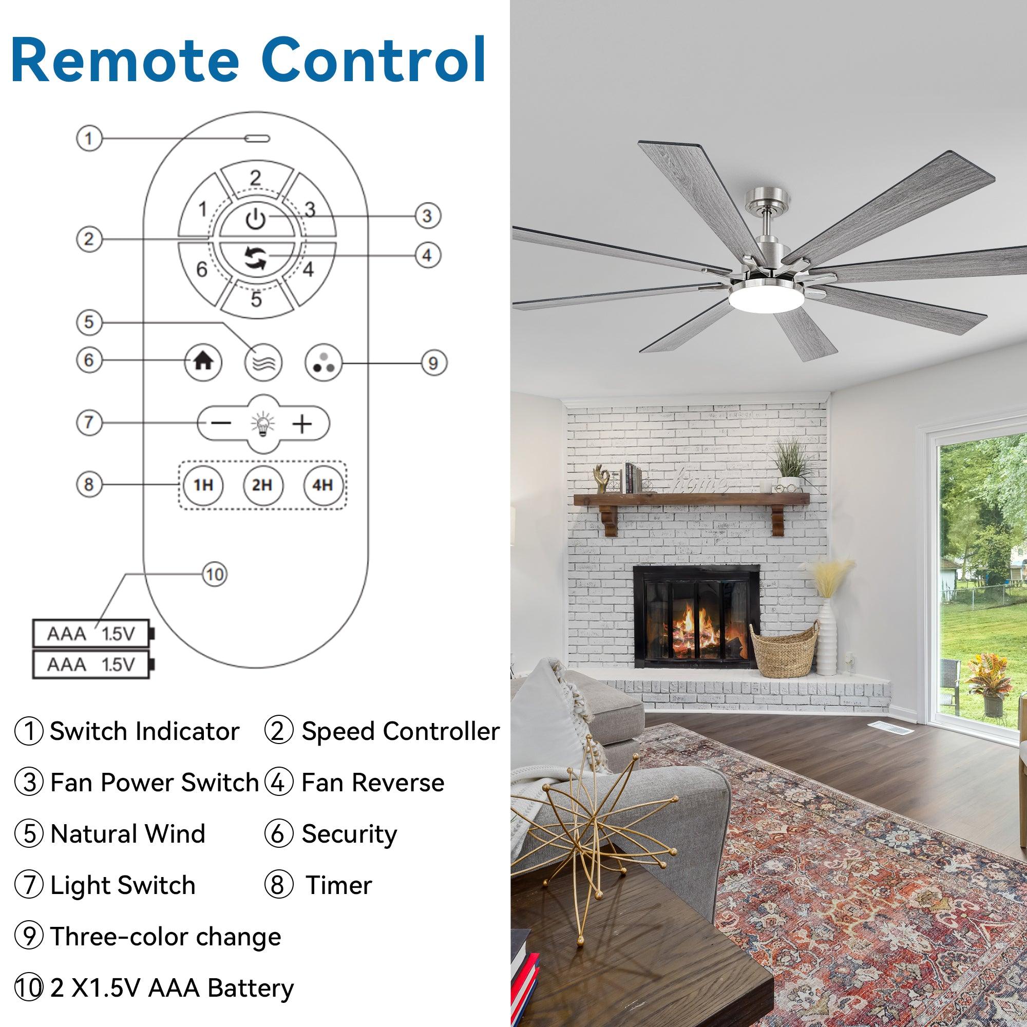 72 Inch Elbe Modern Downrod Mount Ceiling Fan with Light and Remote Control