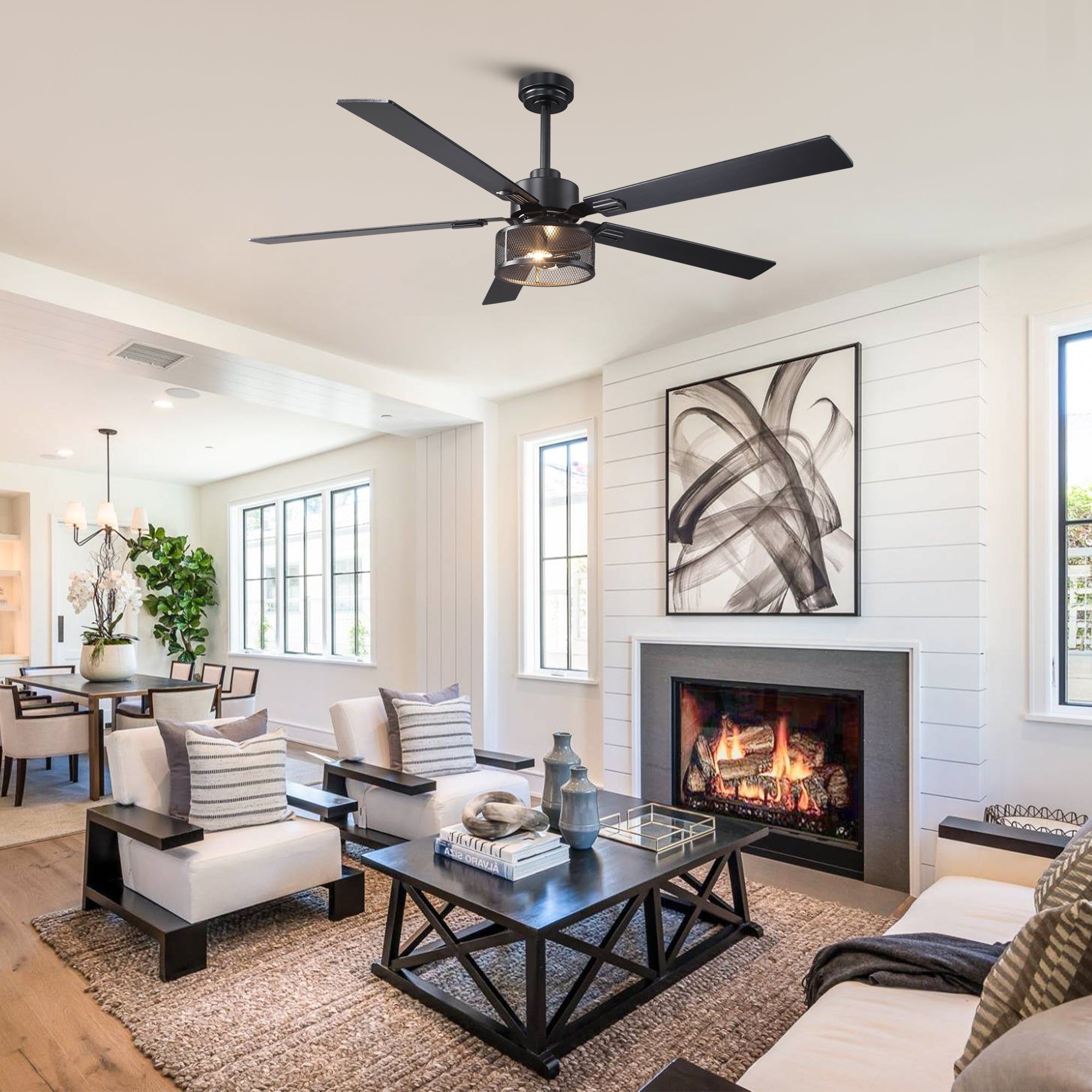 60 Inch Eden Black Ceiling Fan with Light and Remote Control