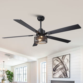 60 Inch Eden Black Ceiling Fan with Light and Remote Control