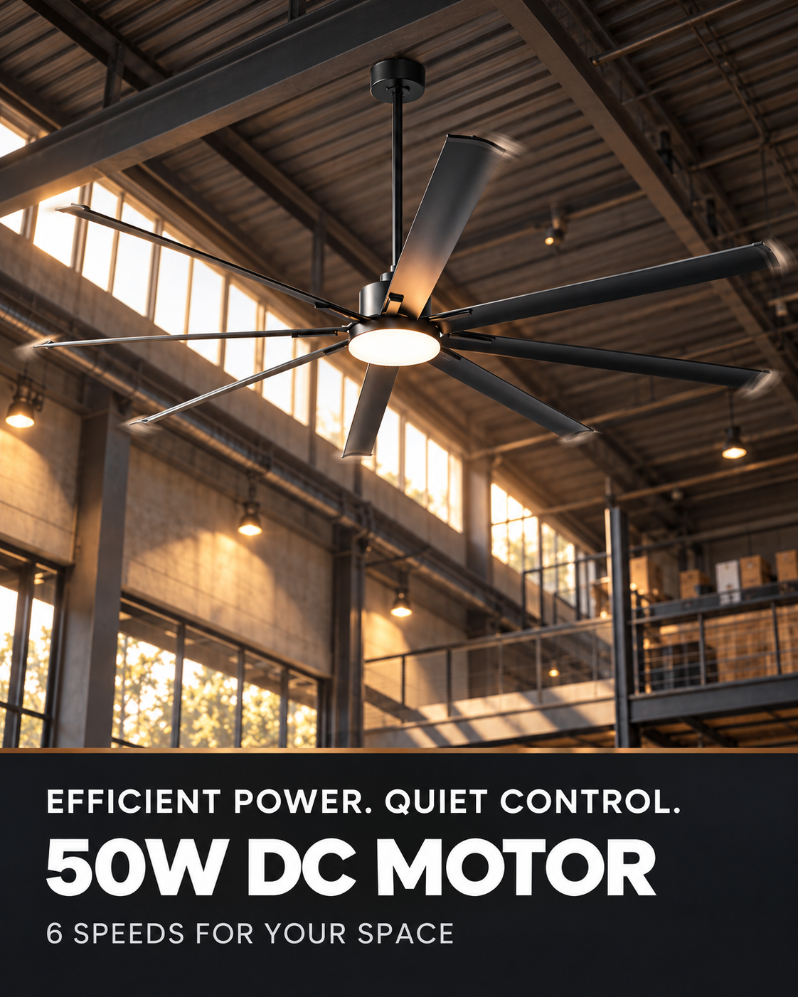 Vaczon 84" 100" Black LED Large HVLS Ceiling Fan with Remote Control