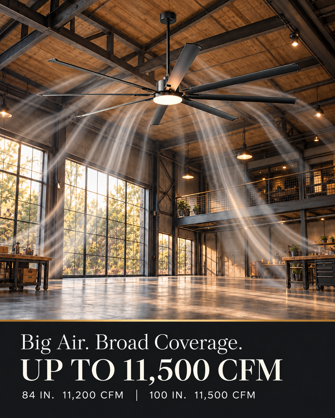 Vaczon 84" 100" Black LED Large HVLS Ceiling Fan with Remote Control