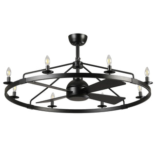 Vaczon 43" Chloe Black Industrial Fandelier with Light and Remote Control