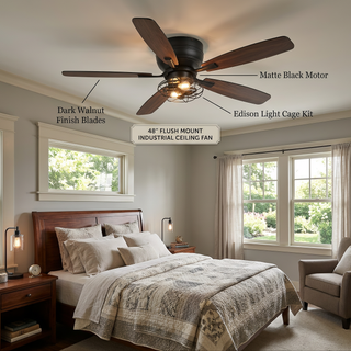 48" Flush Mount Industrial Ceiling Fan with Light