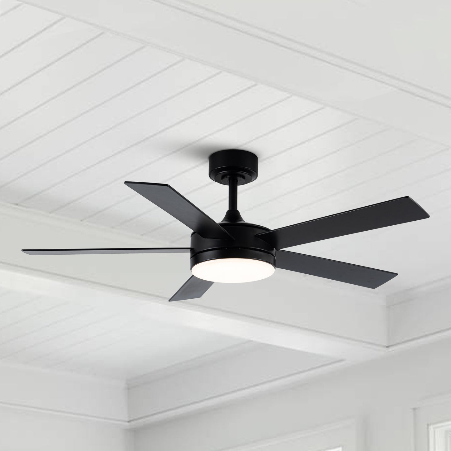 48" Black Ceiling Fan with Lights and Remote Control, 5 Blades Modern Ceiling Fans