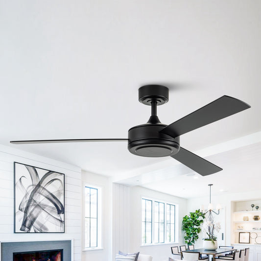 52" Modern Black Ceiling Fan with Remote Control