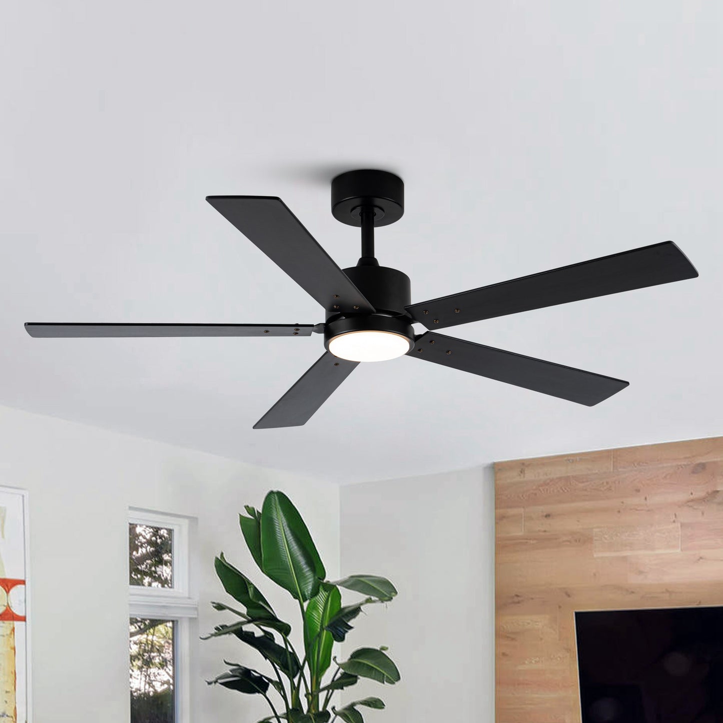 56" Modern Black Ceiling Fan with Lights and Remote Control, 5 Blades LED Ceiling Fan