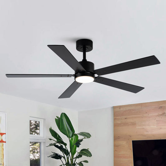 56" Modern Black Ceiling Fan with Lights and Remote Control, 5 Blades LED Ceiling Fan