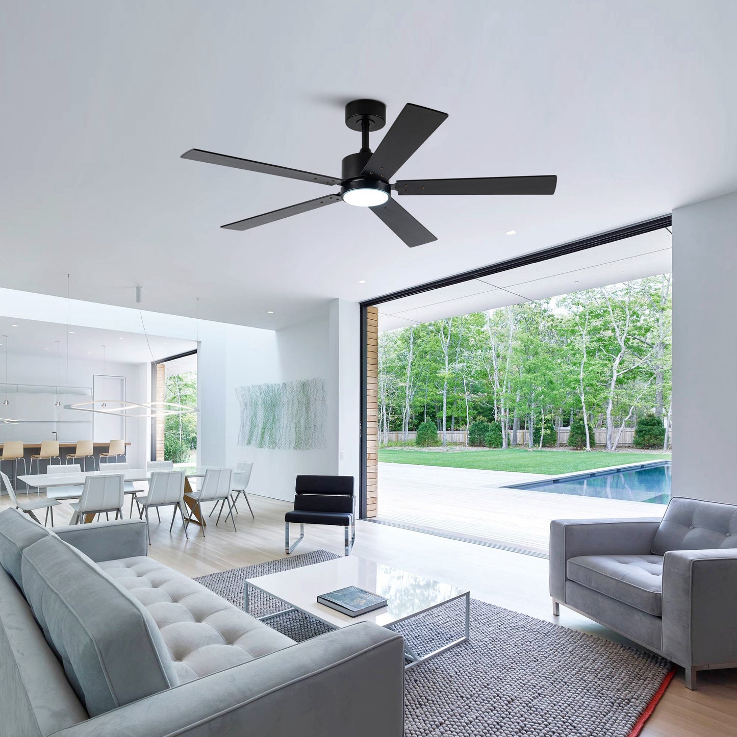 56" Modern Black Ceiling Fan with Lights and Remote Control, 5 Blades LED Ceiling Fan