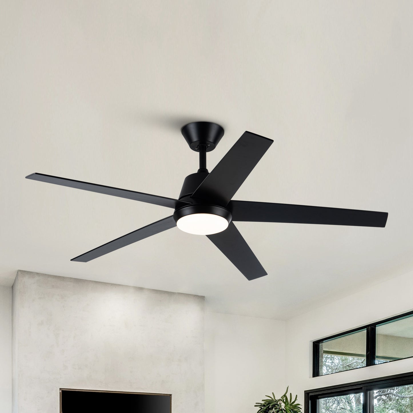 52" Modern Black LED Ceiling Fan with Lights and Remote Control