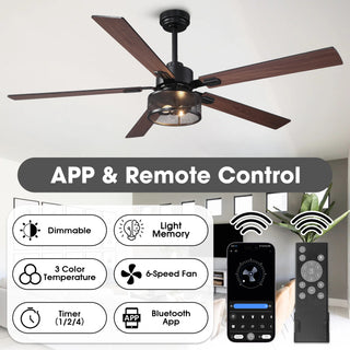 42" 52" 60" Eden Downrod Mount Ceiling Fan with Light and APP & Remote Control
