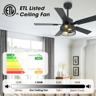 42" 52" 60" Eden Downrod Mount Ceiling Fan with Light and APP & Remote Control
