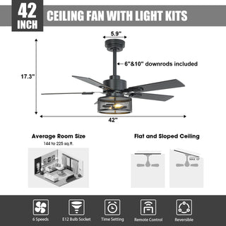 42" 52" 60" Eden Downrod Mount Ceiling Fan with Light and APP & Remote Control