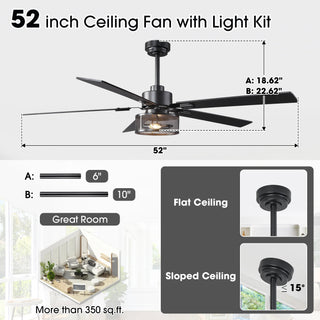 42" 52" 60" Eden Downrod Mount Ceiling Fan with Light and APP & Remote Control