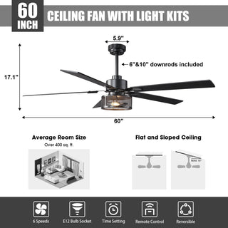 42" 52" 60" Eden Downrod Mount Ceiling Fan with Light and APP & Remote Control
