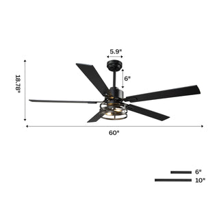 Vaczon 52" 60" Industrial Downrod Ceiling Fan with Light and APP & Remote Control