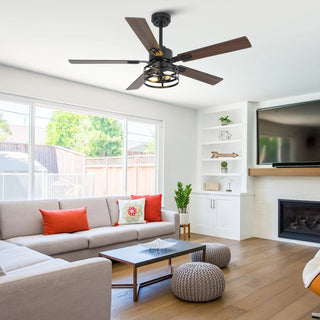 Vaczon 52" 60" Industrial Downrod Ceiling Fan with Light and APP & Remote Control