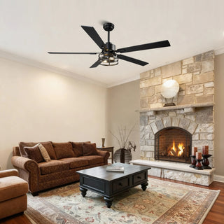 Vaczon 52" 60" Industrial Downrod Ceiling Fan with Light and APP & Remote Control