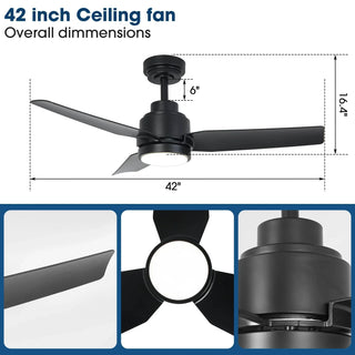 Vaczon 42" DC Motor Modern Downrod Ceiling Fan with LED Light and Remote Control