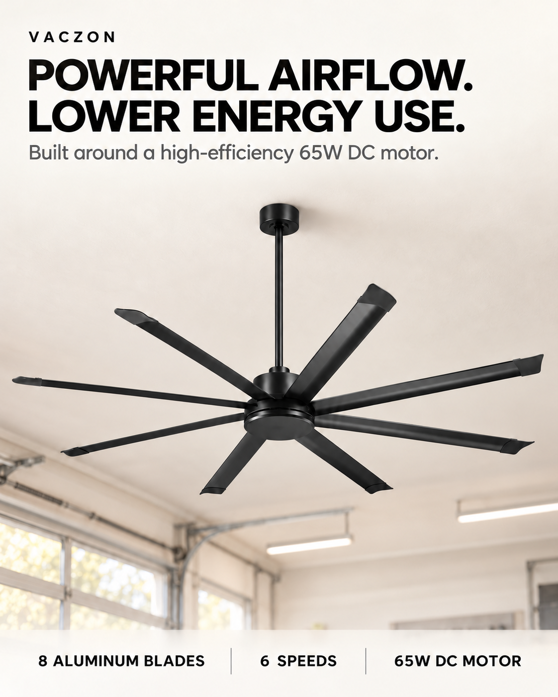 Vaczon 84" 100" Black DC Motor Modern Downrod Ceiling Fan