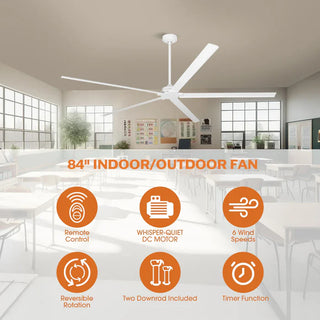 72" 84" Winni All-Aluminum IPX4 Outdoor Ceiling Fan with Remote Control