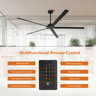 72" 84" Winni All-Aluminum IPX4 Outdoor Ceiling Fan with Remote Control