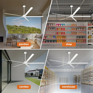 72" 84" Winni All-Aluminum IPX4 Outdoor Ceiling Fan with Remote Control