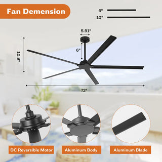 72" 84" Winni All-Aluminum IPX4 Outdoor Ceiling Fan with Remote Control