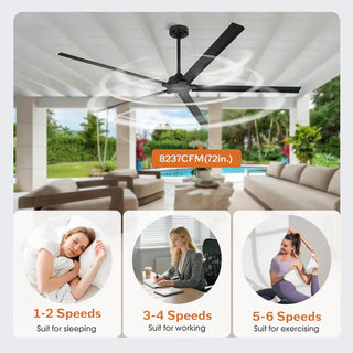 72" 84" Winni All-Aluminum IPX4 Outdoor Ceiling Fan with Remote Control