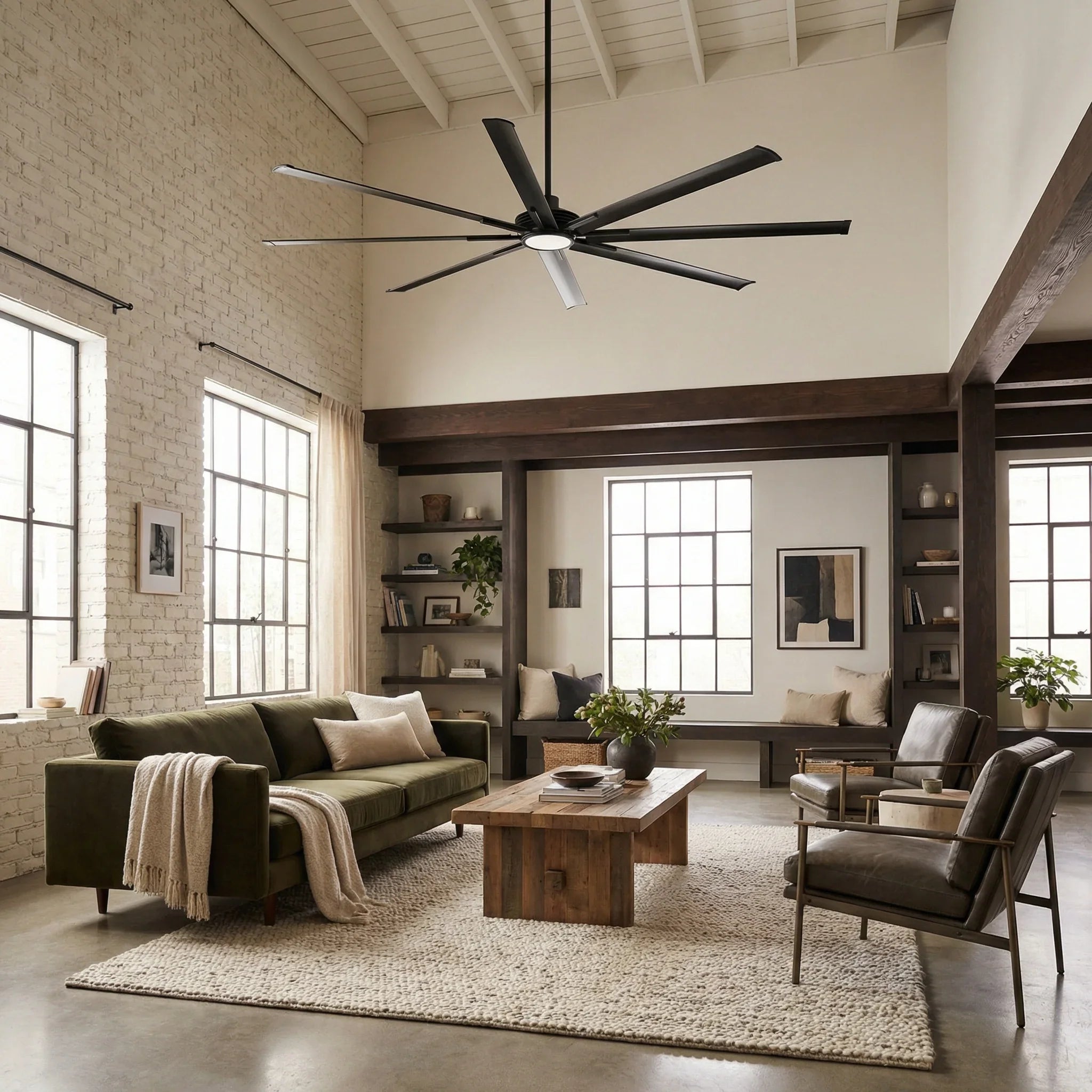 84 Inch 100 Inch Padus Black Large Size Ceiling Fan with Dimmable Lighting and Remote Control - Vaczon