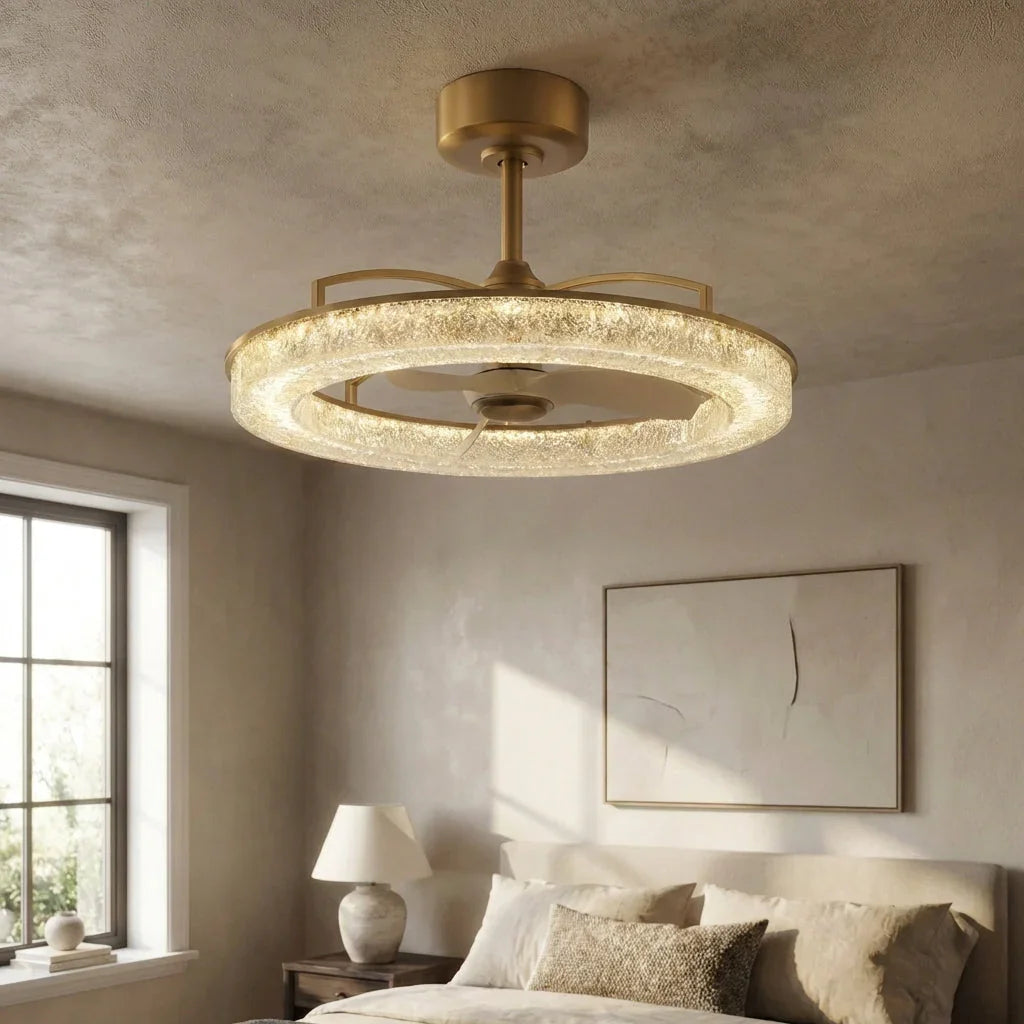 Vaczon 32 Inch Andrea Electroplated Golden Luxury LED Fandelier with Remote Control - Vaczon