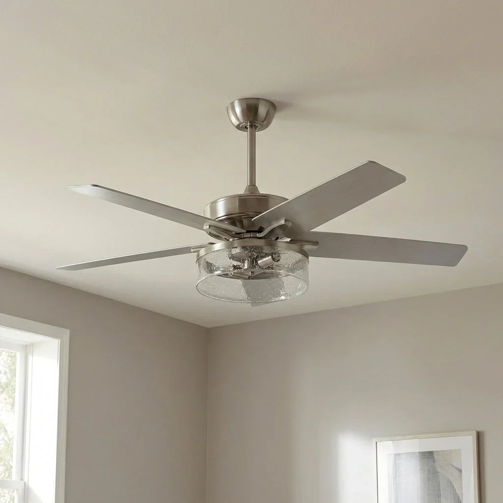 52 Inch Archer Modern Satin Nickel Ceiling Fan with Light & Remote Control - Vaczon