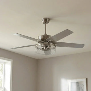 52 Inch Archer Modern Satin Nickel Ceiling Fan with Light & Remote Control - Vaczon