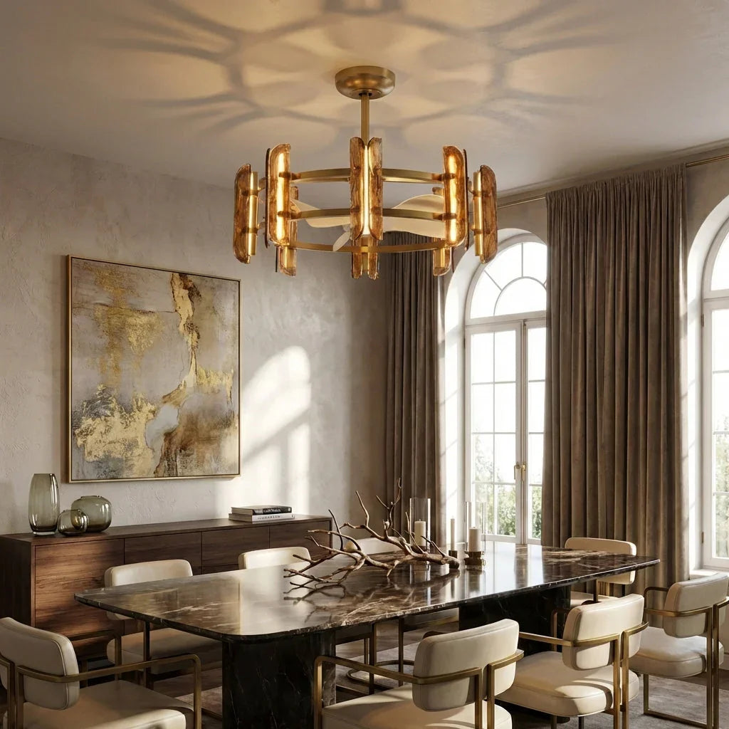 Vaczon 32 Inch Astrid Electroplated Golden Luxury LED Fandelier with Remote Control - Vaczon