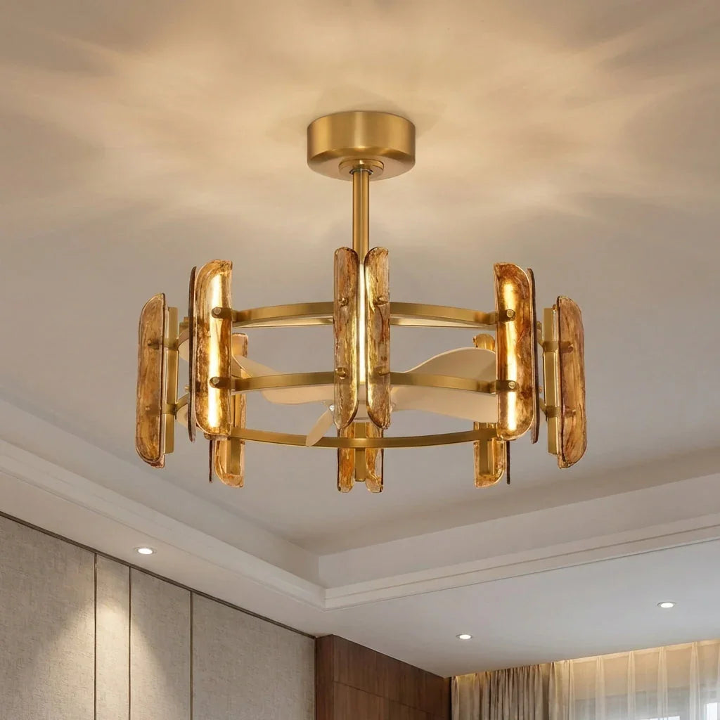 Vaczon 32 Inch Astrid Electroplated Golden Luxury LED Fandelier with Remote Control - Vaczon