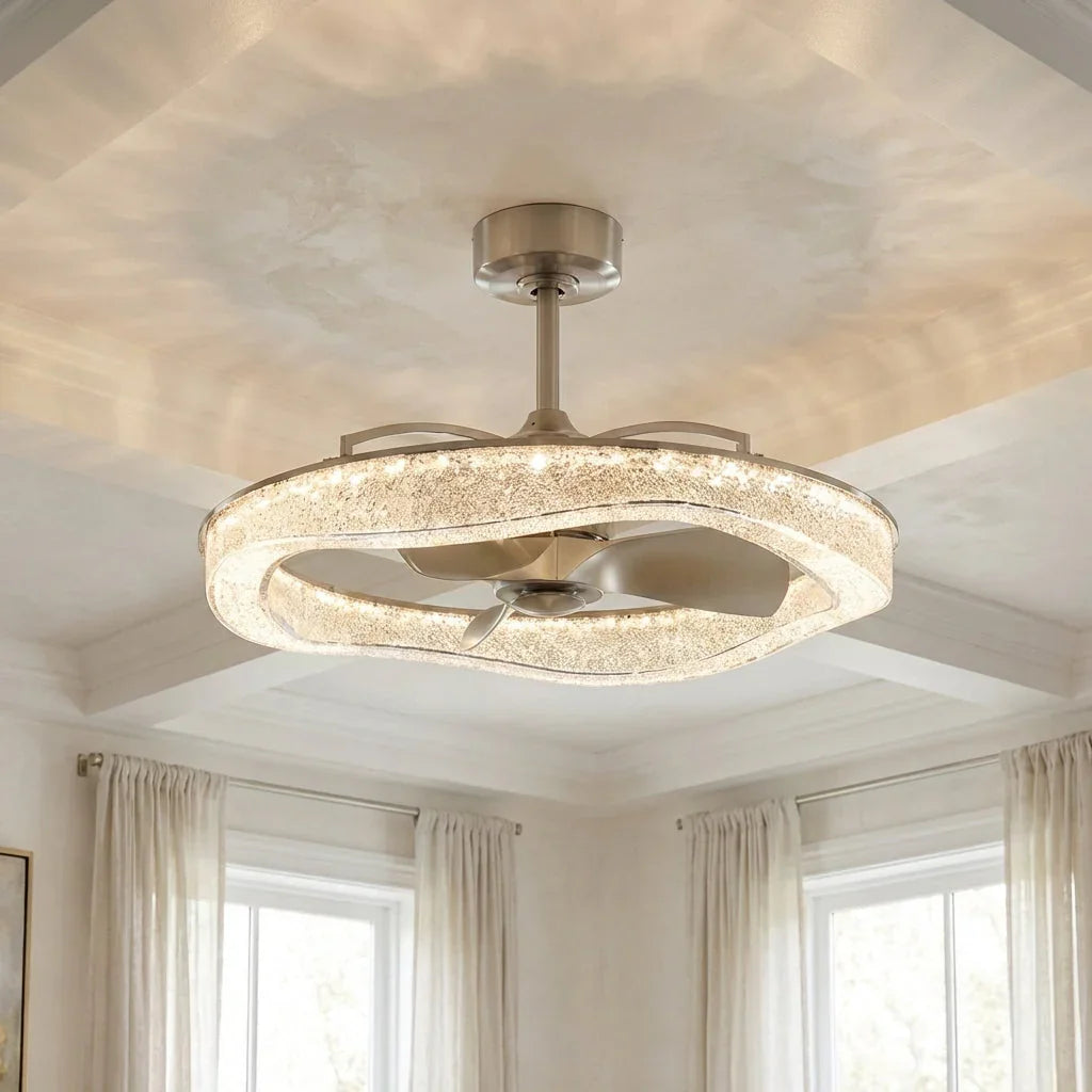 Vaczon 33 Inch Satin Nickel Downrod Mount Luxury Fandelier with Light - Vaczon