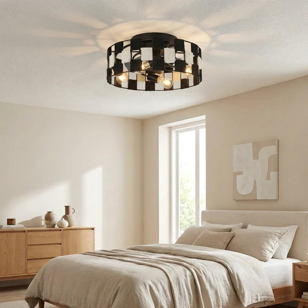 18 Inch Black Industrial Flush Mount Ceiling Fan with Light APP and Remote Control - Vaczon
