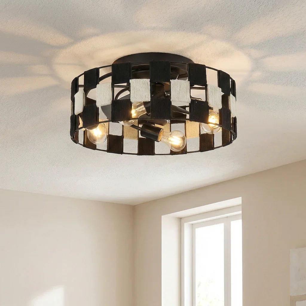 18 Inch Black Industrial Flush Mount Ceiling Fan with Light APP and Remote Control - Vaczon