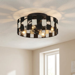 18 Inch Black Industrial Flush Mount Ceiling Fan with Light APP and Remote Control