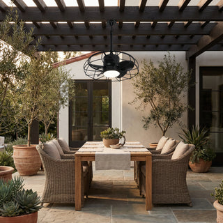 20 Inch Vistula Outdoor DC Motor Black Industrial Hanging Buckle Downrod Ceiling Fan with Light