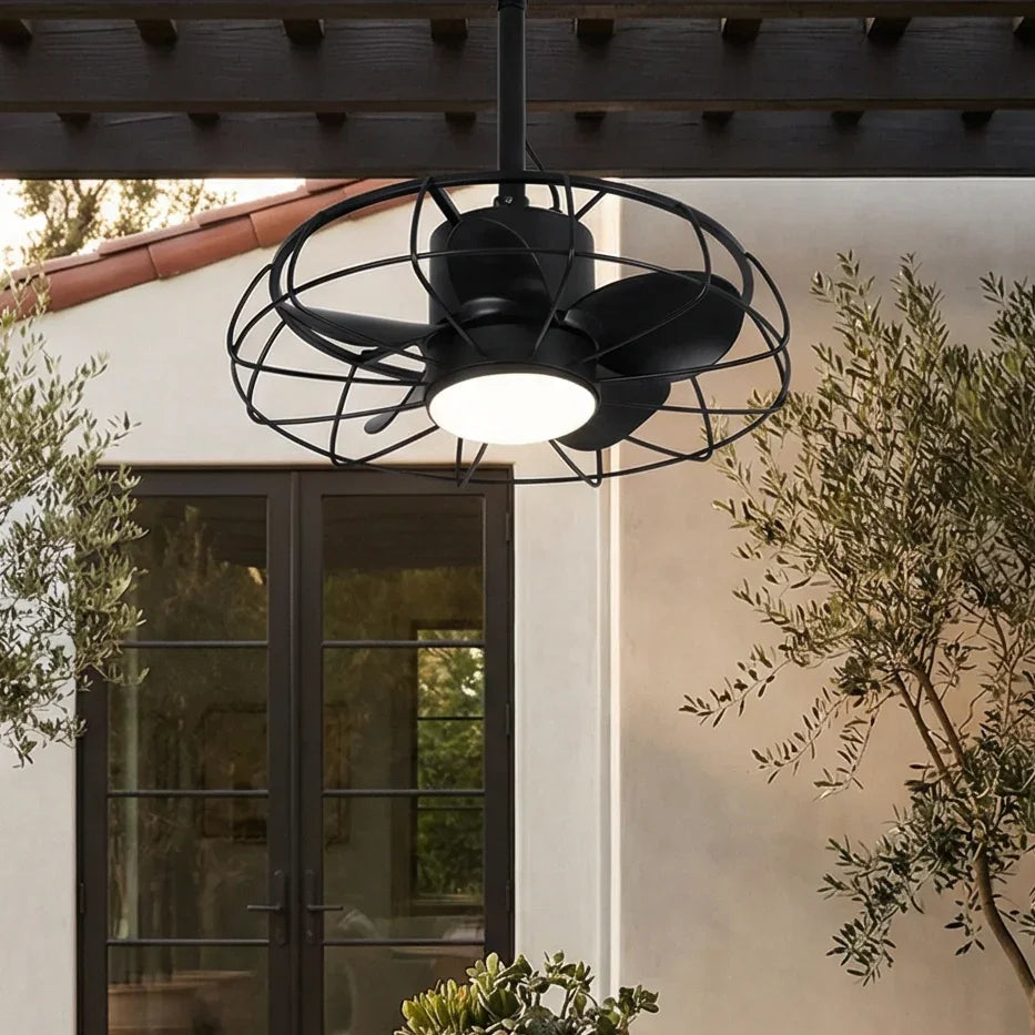 20 Inch Vistula Outdoor DC Motor Black Industrial Hanging Buckle Downrod Ceiling Fan with Light - Vaczon