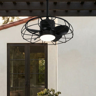 20 Inch Vistula Outdoor DC Motor Black Industrial Hanging Buckle Downrod Ceiling Fan with Light