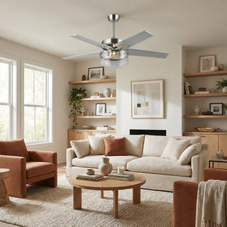 52 Inch Archer Modern Satin Nickel Ceiling Fan with Light & Remote Control - Vaczon